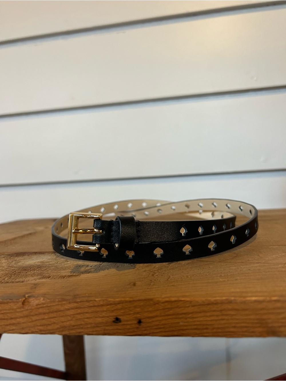 Kate Spade Skinny Black Spade Leather Belt Women’s Small
